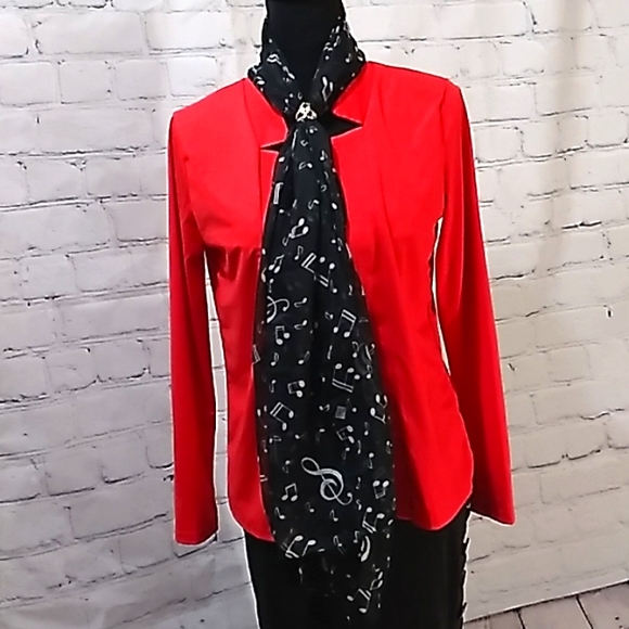 Chiffon White Music Note Print Wrap Scarf Black - Picture 2 of 10